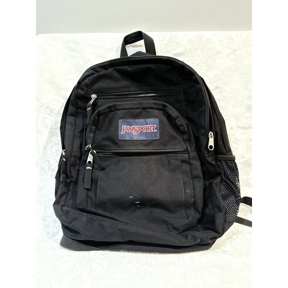 JanSport Black Backpack Multi Compartment School Or Travel Some Spots At Front